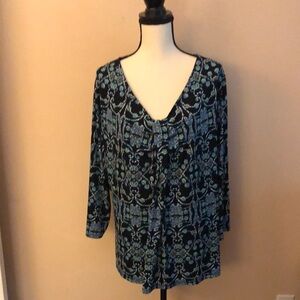 Evan Picone Black and Blue Floral Blouse